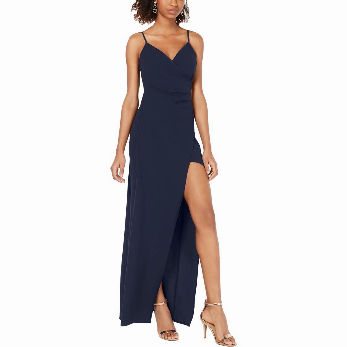 Juniors Womens Slit V-Neck Evening Dress