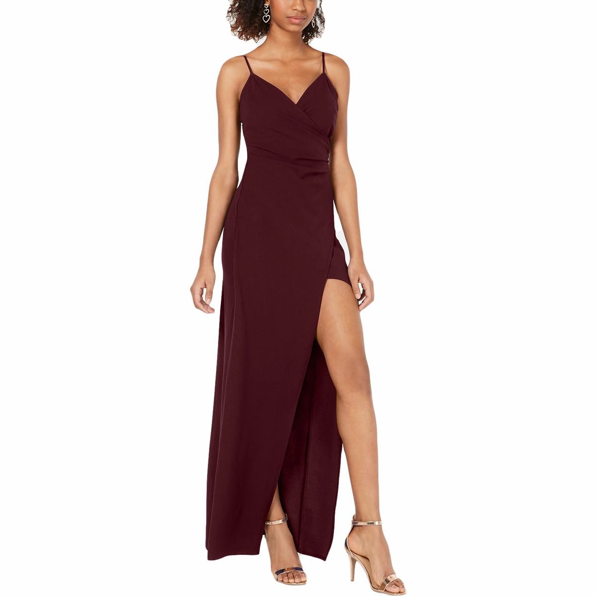 Juniors Womens Slit V-Neck Evening Dress
