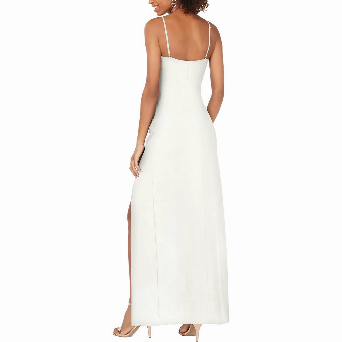Juniors Womens Slit V-Neck Evening Dress