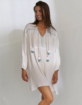 Kaftan Tunic - White and Blue Watercult - Watercult swimsuits sale