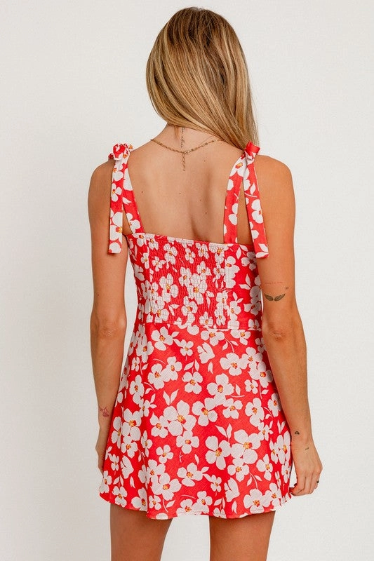 Kailani Floral Shoulder Tie Mini Dress