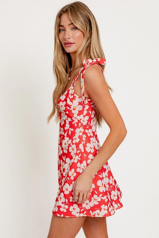 Kailani Floral Shoulder Tie Mini Dress
