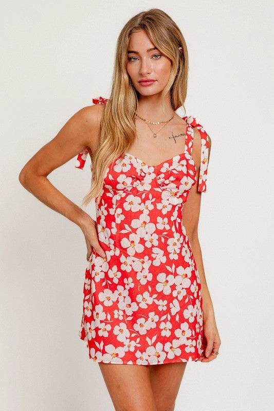 Kailani Floral Shoulder Tie Mini Dress