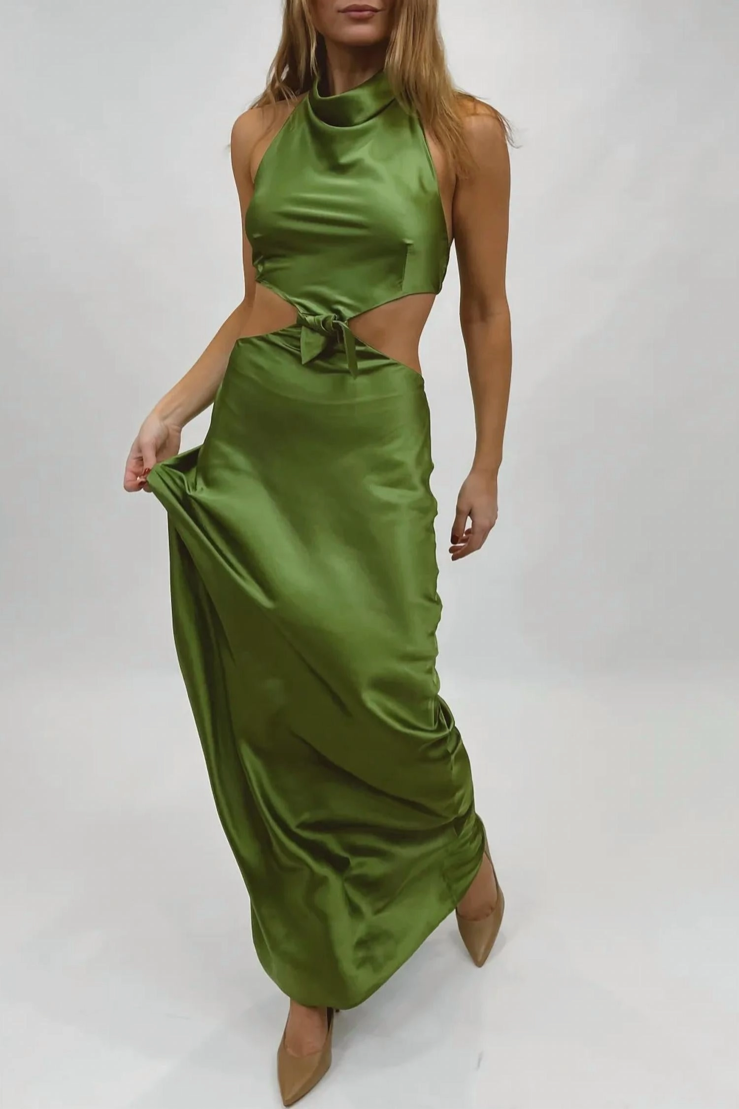 Kate Bow Tie Maxi Dress In Olive