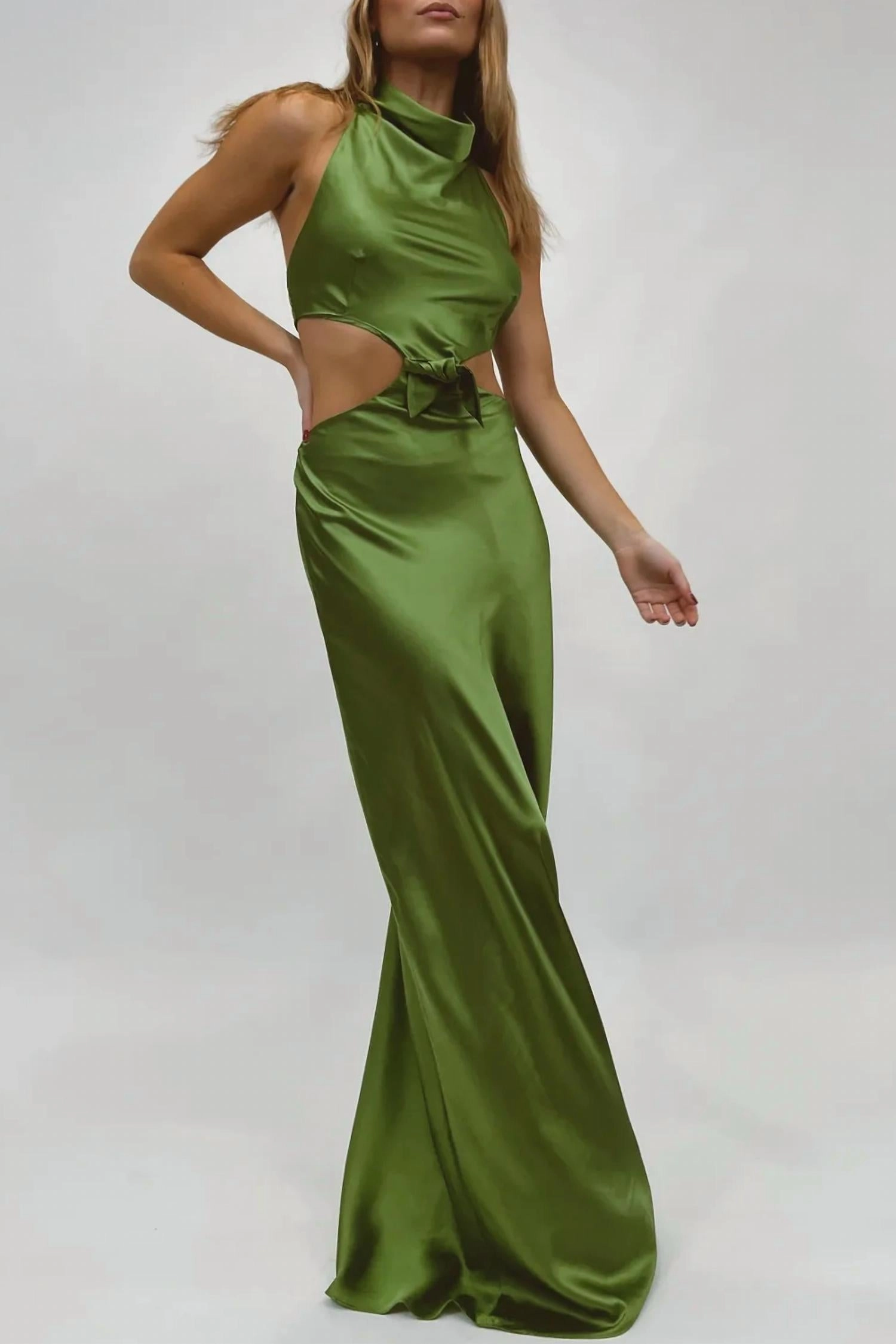 Kate Bow Tie Maxi Dress In Olive