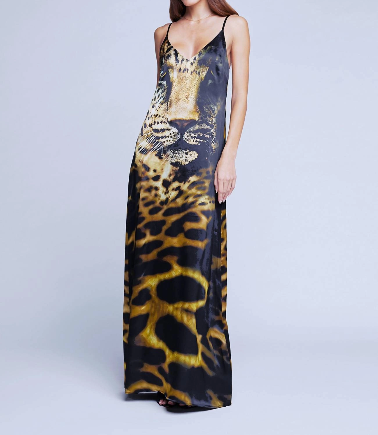 Kayla Maxi Dress In Black Multi Leopard Face