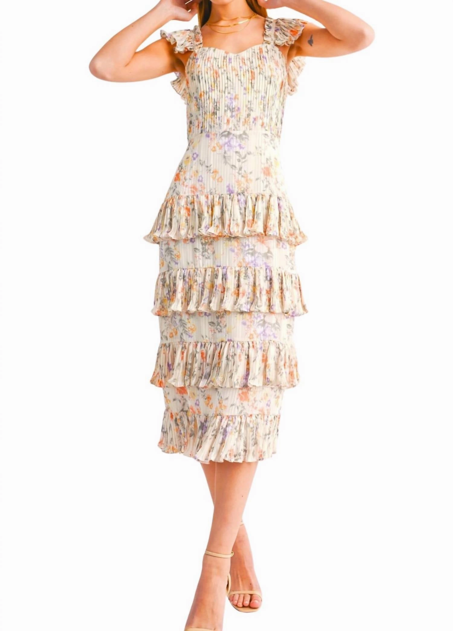 Kristi Tiered Ruffled Maxi Dress In Ivory Floral
