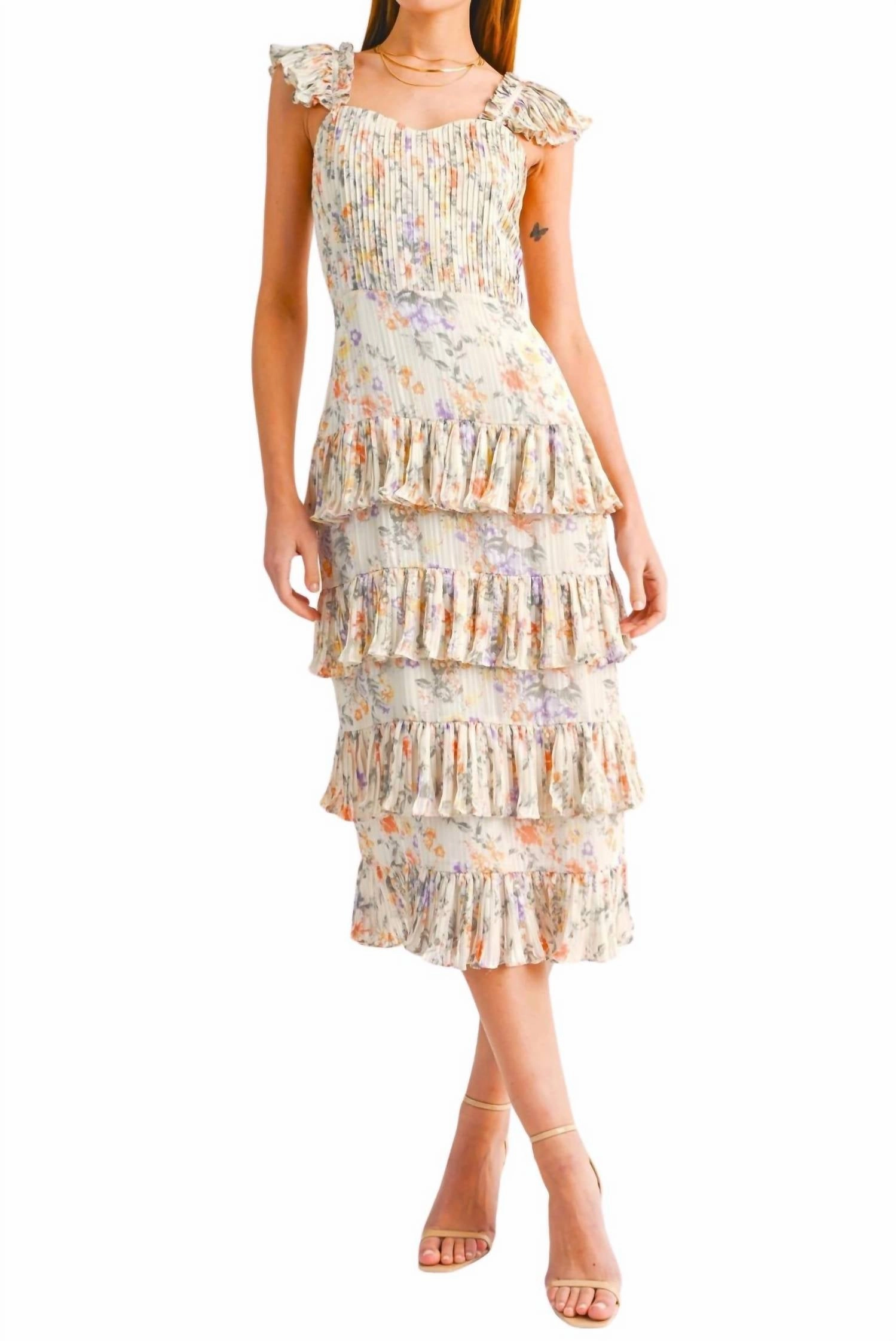 Kristi Tiered Ruffled Maxi Dress In Ivory Floral