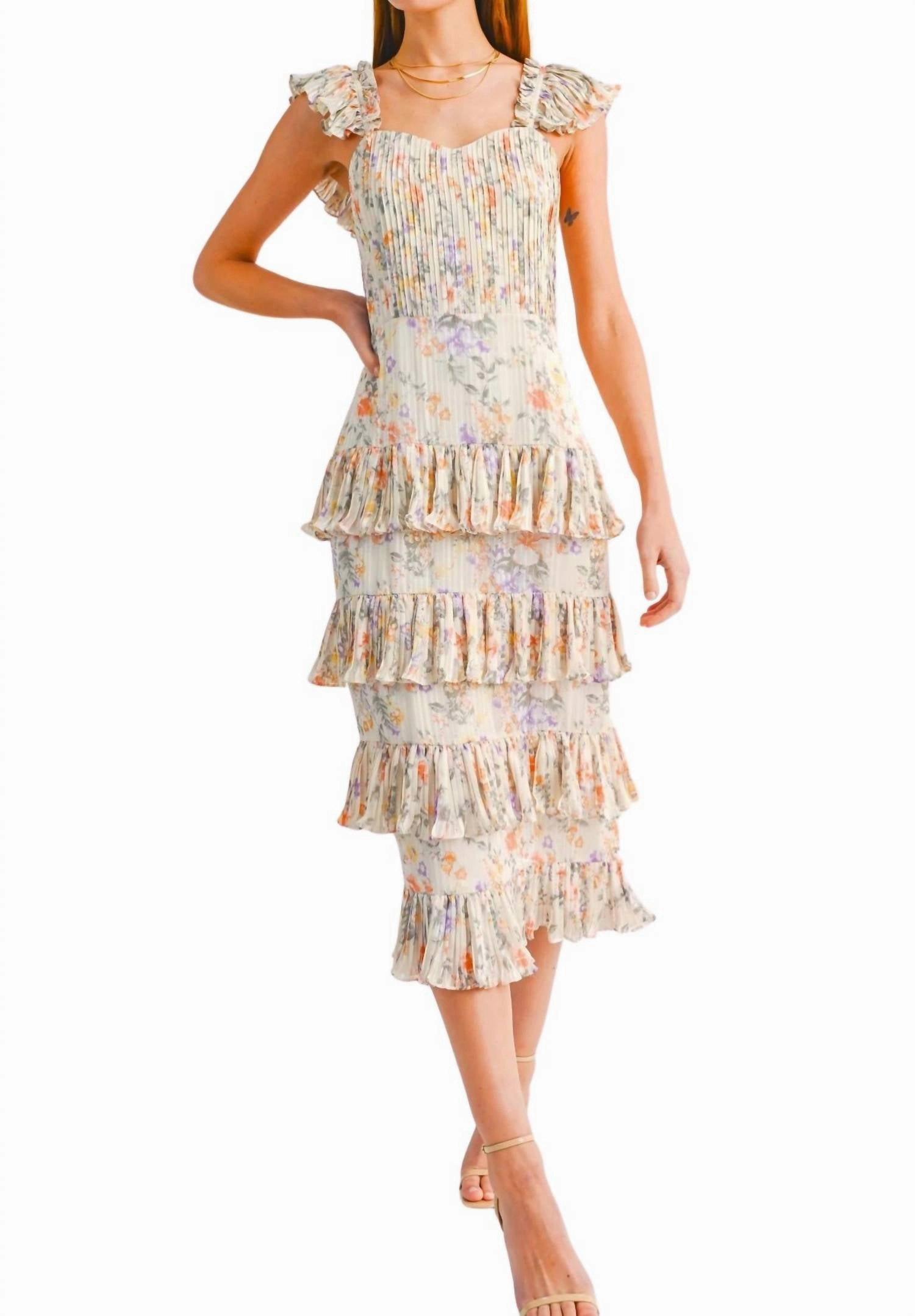 Kristi Tiered Ruffled Maxi Dress In Ivory Floral