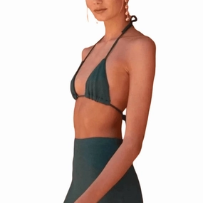 Label Knit Triangle Bikini Top In Emerald Swim Womens - plunge bikinis sale