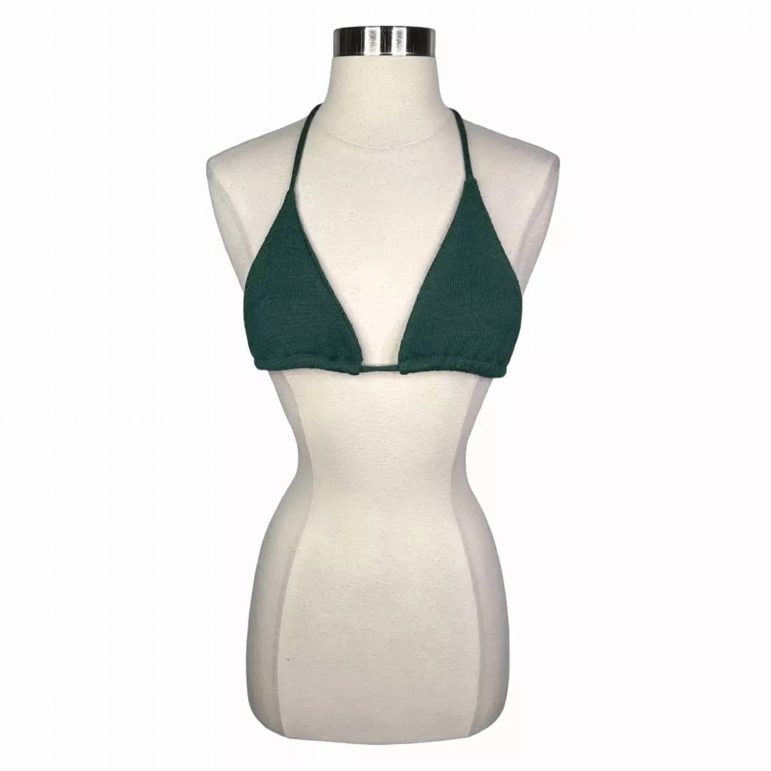 Label Knit Triangle Bikini Top In Emerald