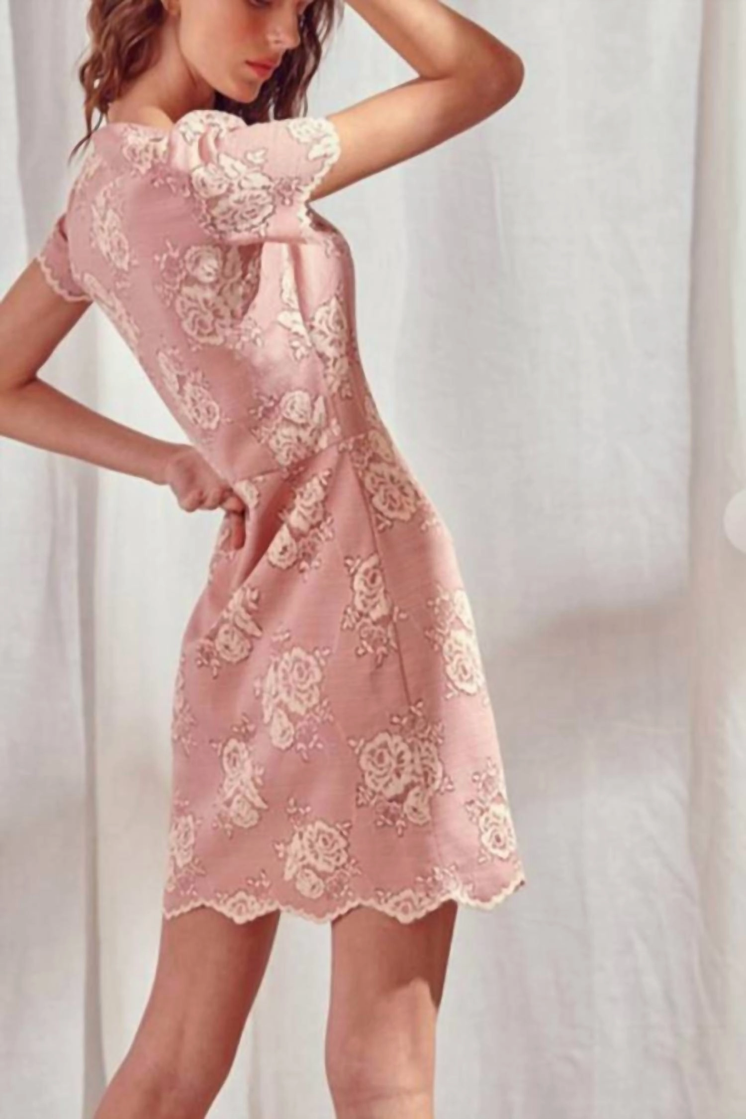 Lace Peekaboo Mini Dress In Pink