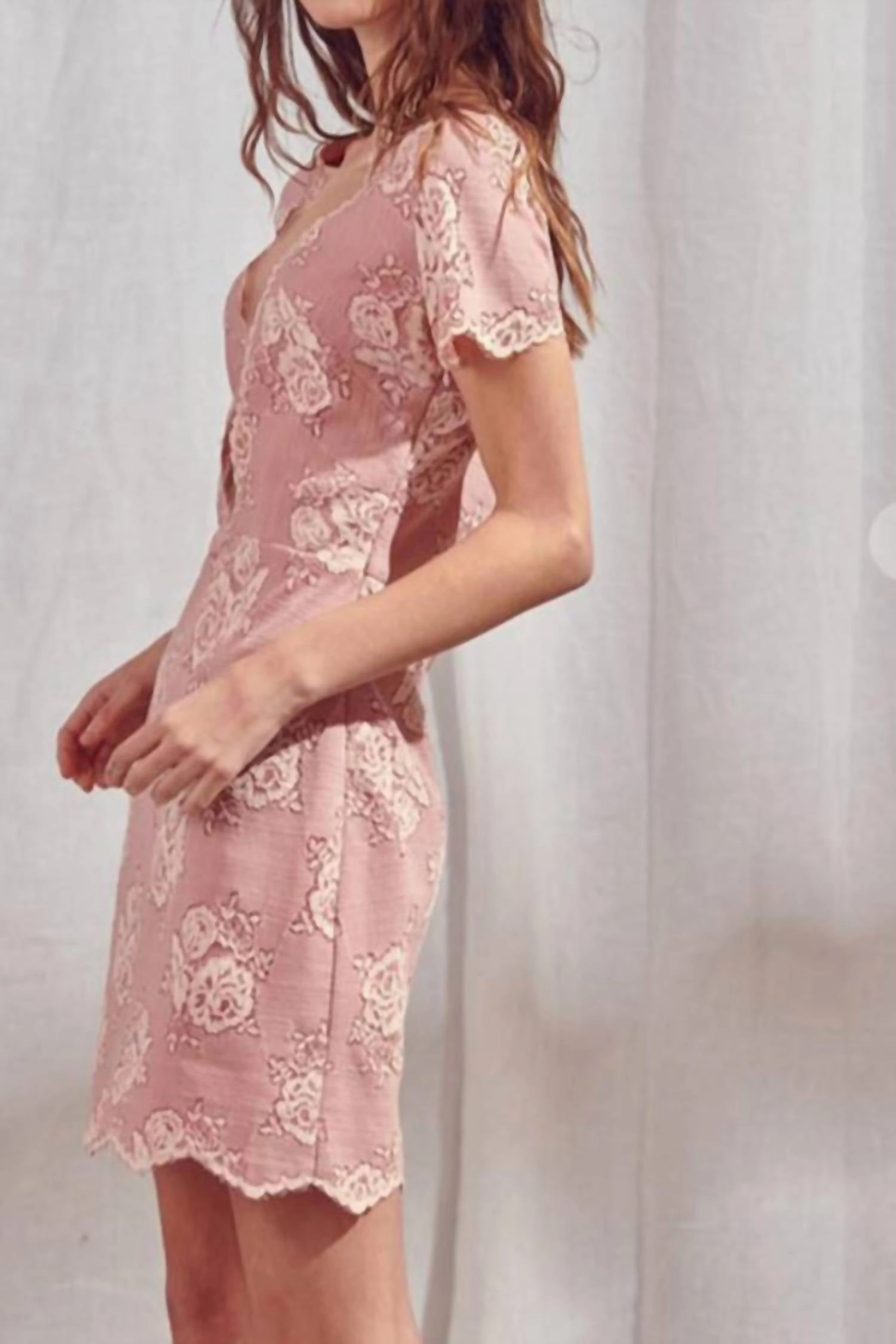 Lace Peekaboo Mini Dress In Pink