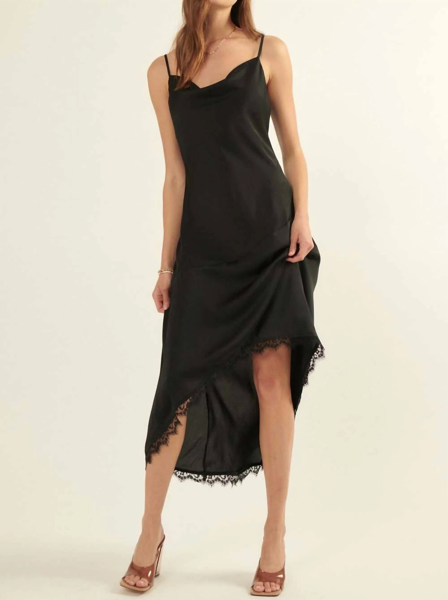 Laced Midi Dress In Black