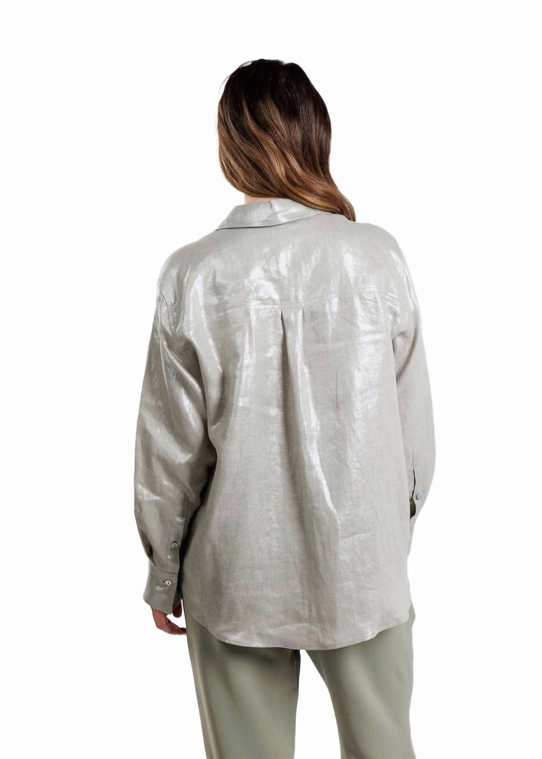 Larix Laminated Linen Blouse In Light Grey