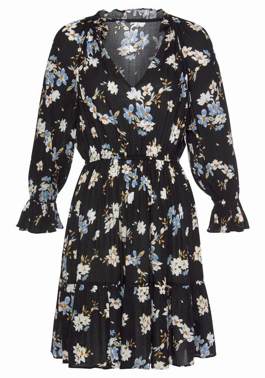 LASCANA Women's Ruffle 3/4 Sleeve Dress
