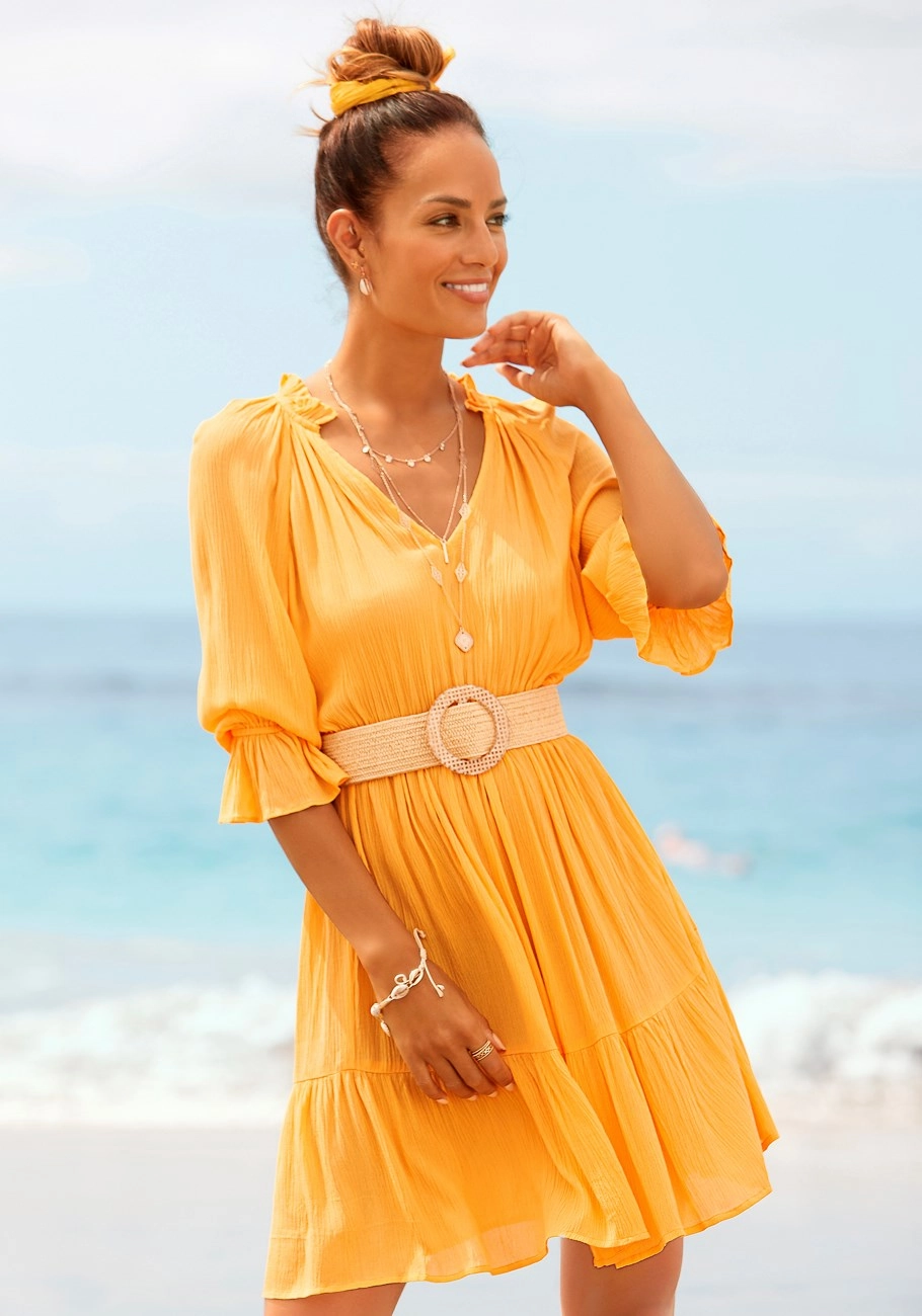 LASCANA Women's Ruffle 3/4 Sleeve Dress