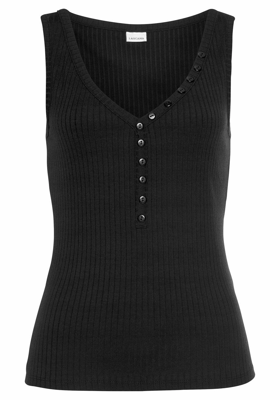 LASCANA Women's Sleeveless Button Detail Top