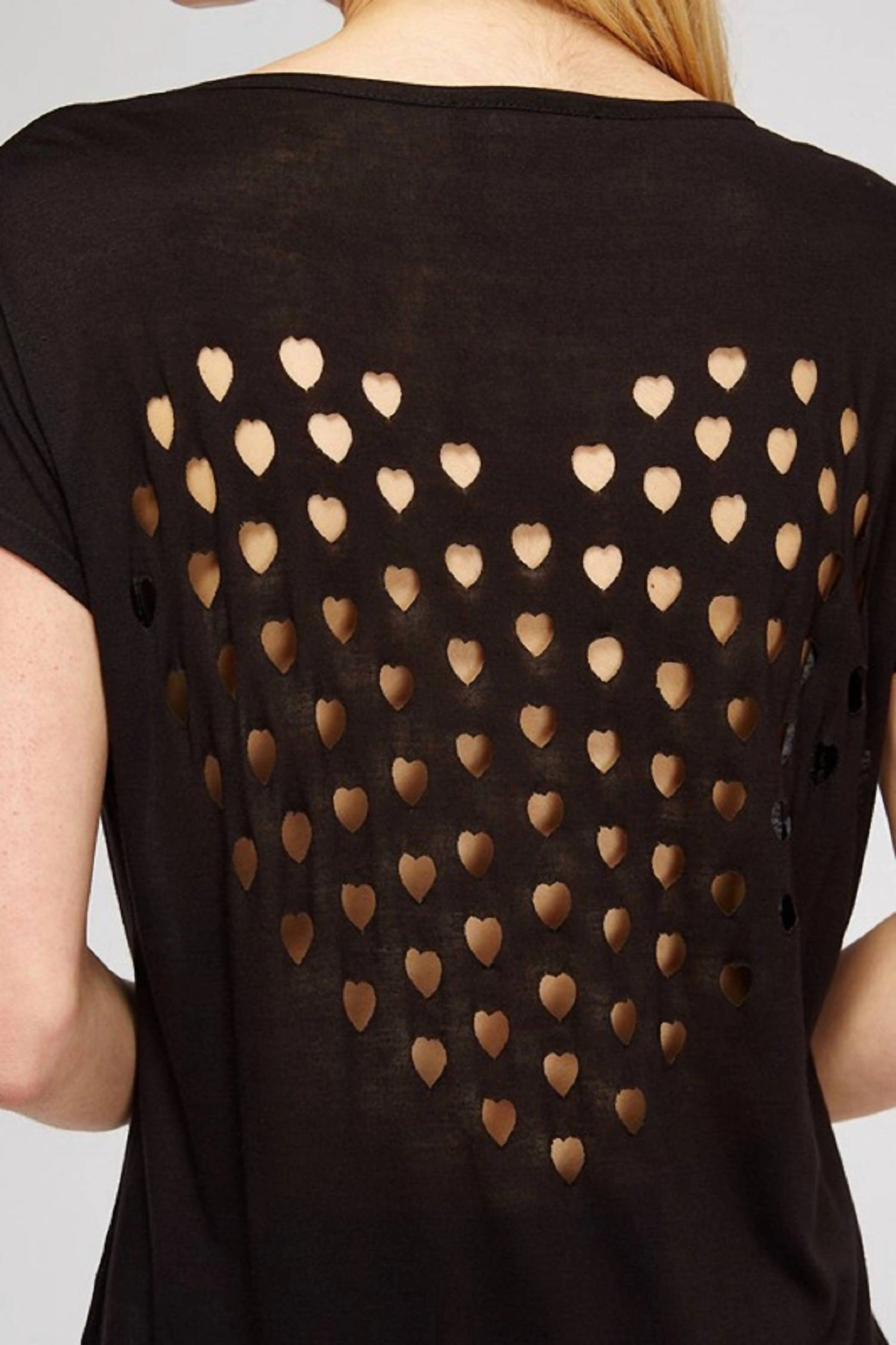 Laser Cut Heart Top In Black