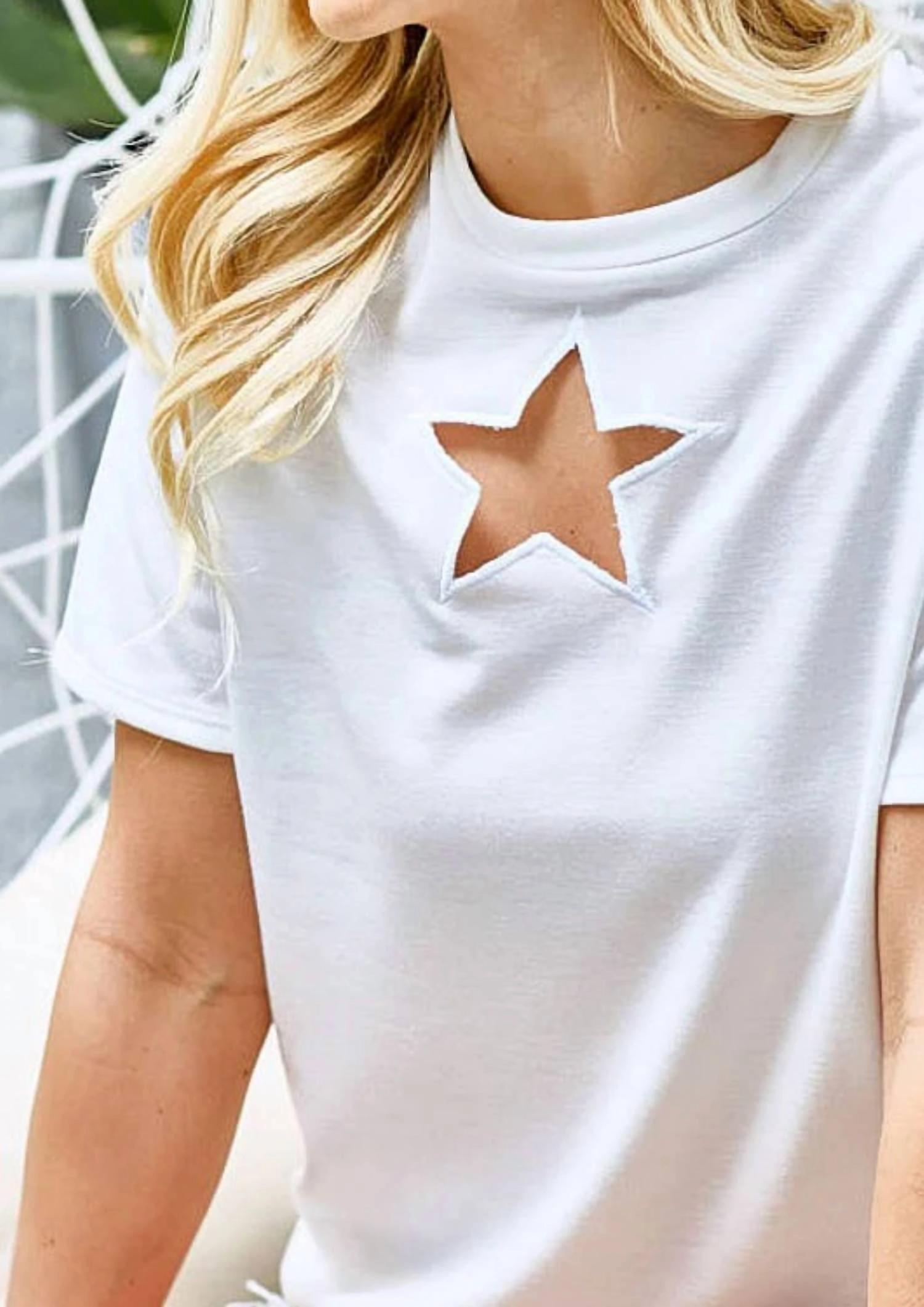 Laser Cut Out Star Tee In White