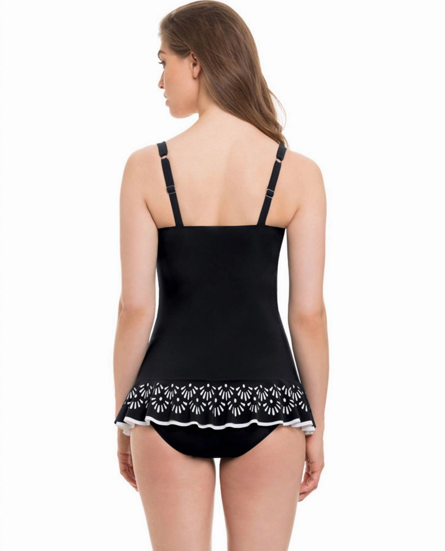 Laser Cut Underwire D-Cup Swimdress In Tutti Frutti Black