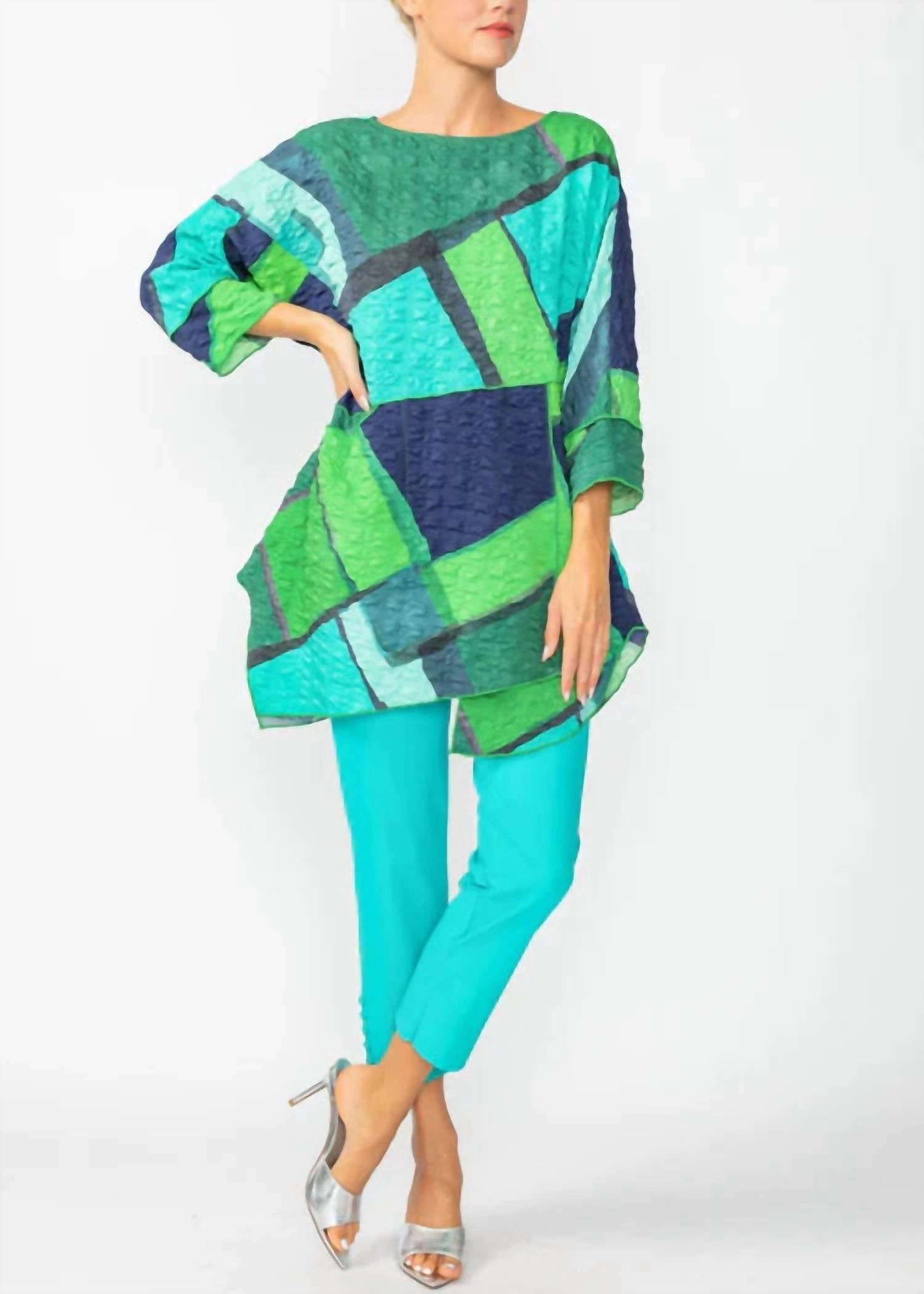 Layered Asymmetrical Tunic In Multi Blue