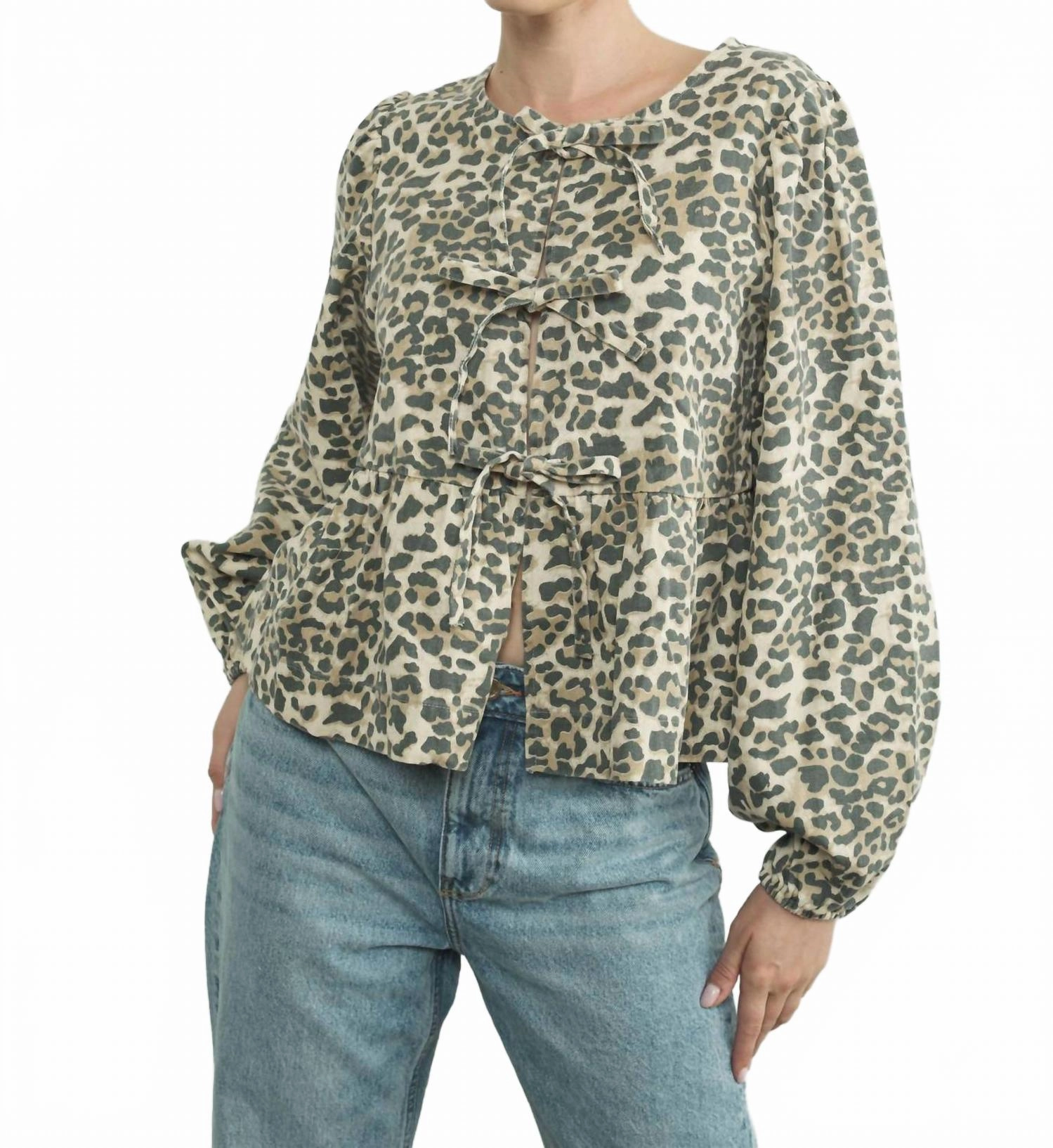 Leopard Tie Front Blouse In Animal Print