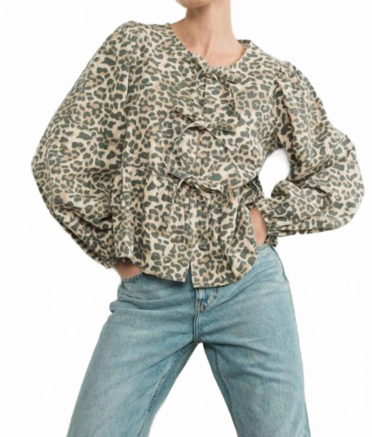 Leopard Tie Front Blouse In Animal Print