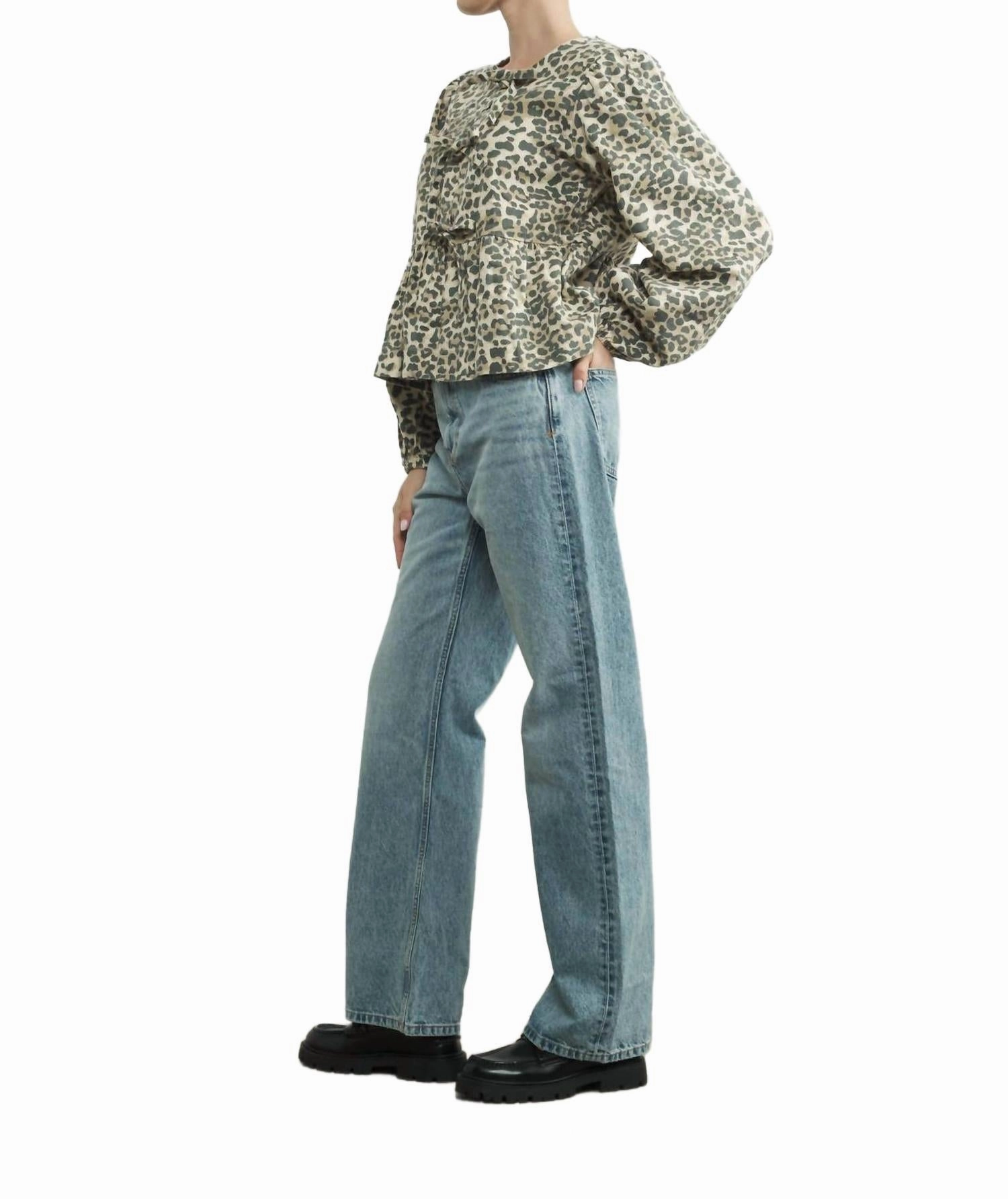 Leopard Tie Front Blouse In Animal Print