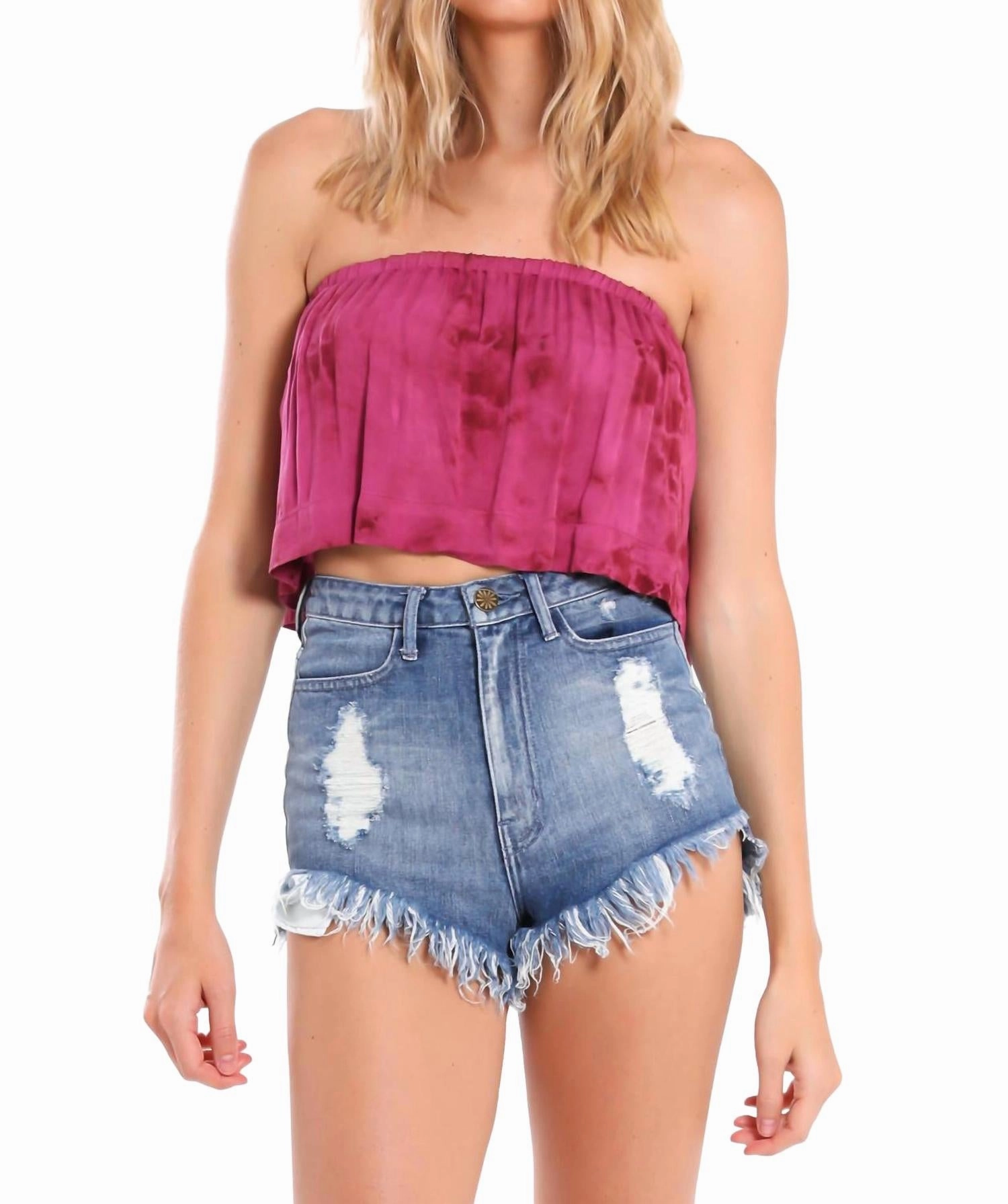 Lina Frill Strapless Top In Wild Orchid