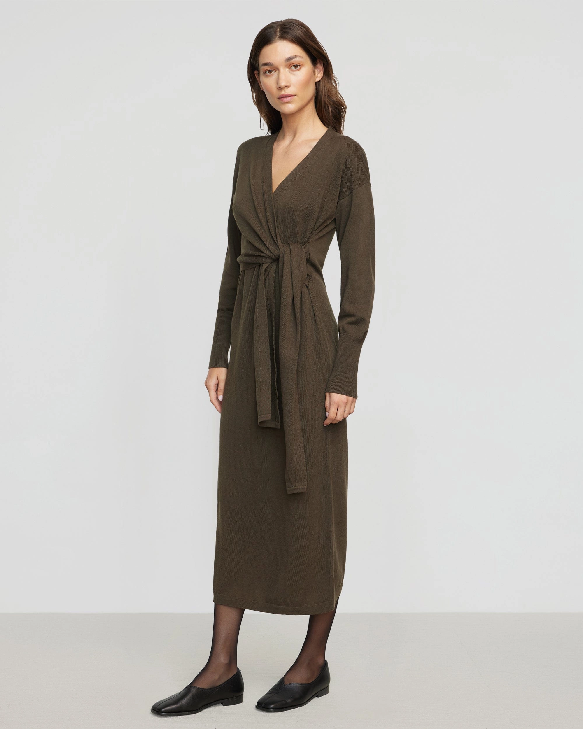 Linden Front-Wrap Sweater Dress