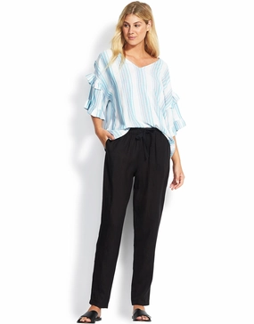 Linen Drawcord Trousers - Black Seafolly - Seafolly bikinis sale