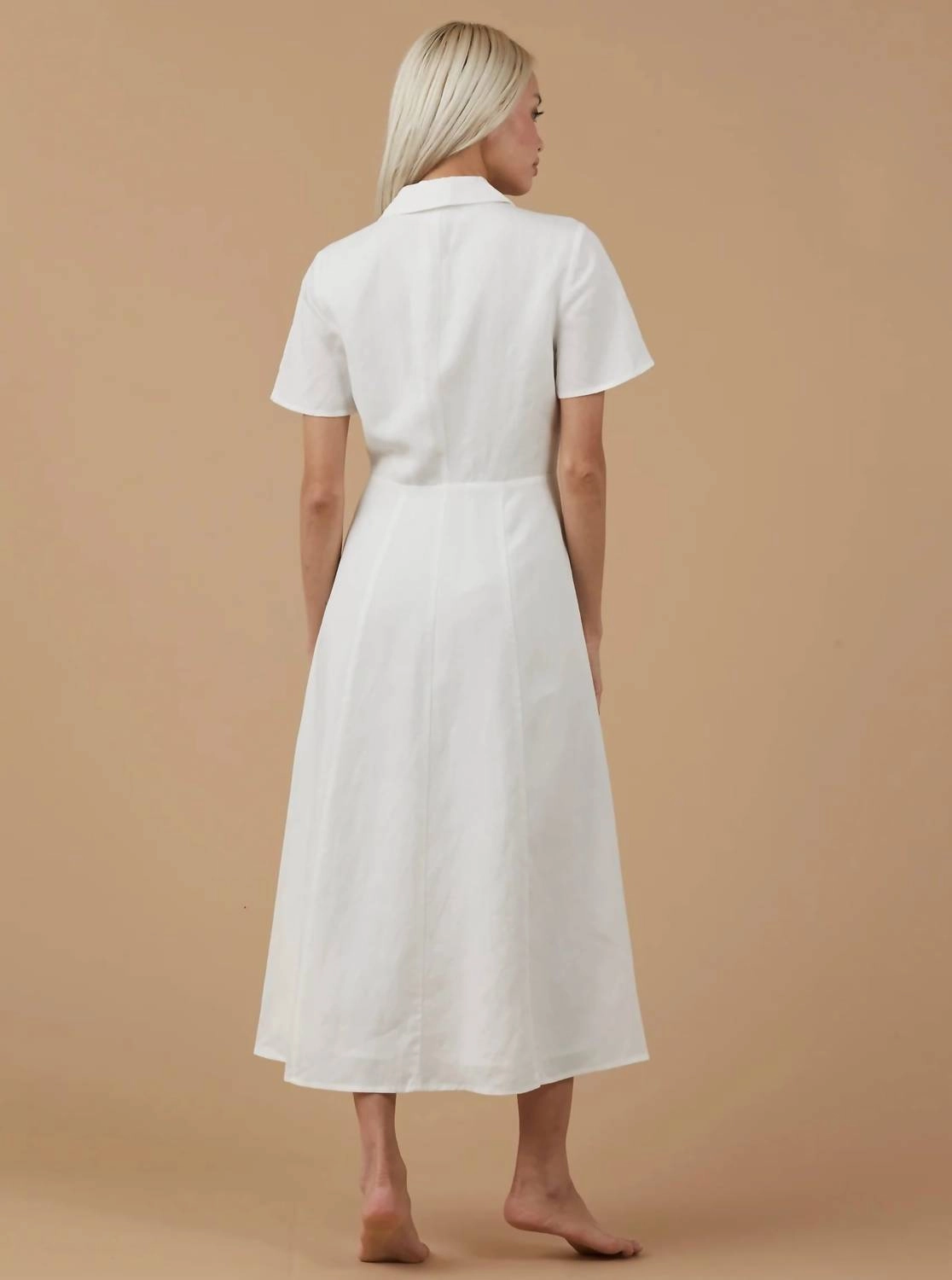 Linen Short Sleeve Shirt Dress In White
