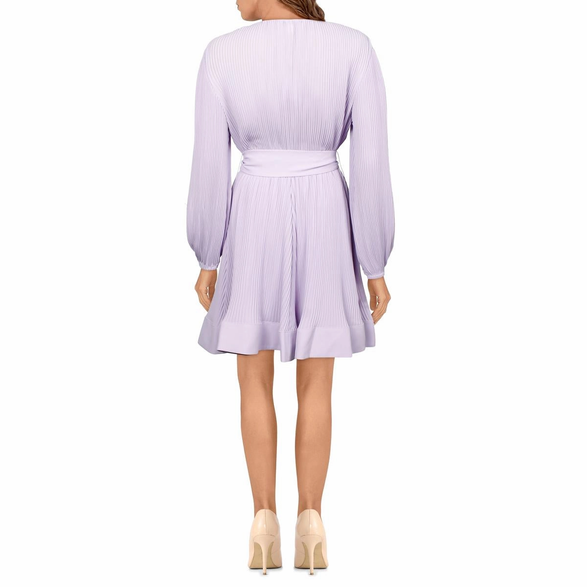Liv Womens Pleated Belted Fit & Flare Dress
