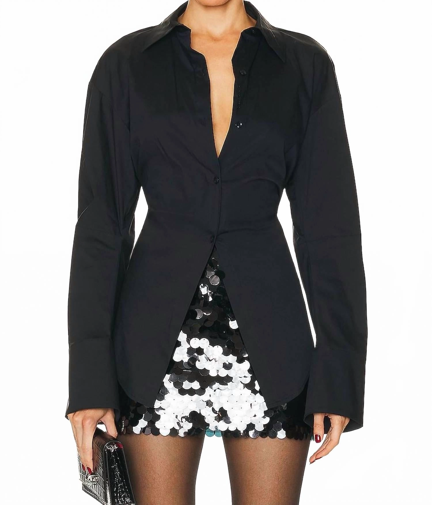 Loch Poplin Button Up Shirt In Black