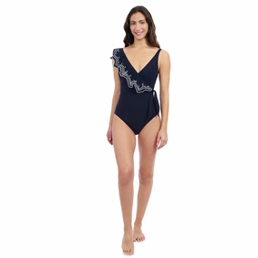 Lola V-neck Asymmetrical Laser Ruffle One-piece Swim Womens - shirred swimwear