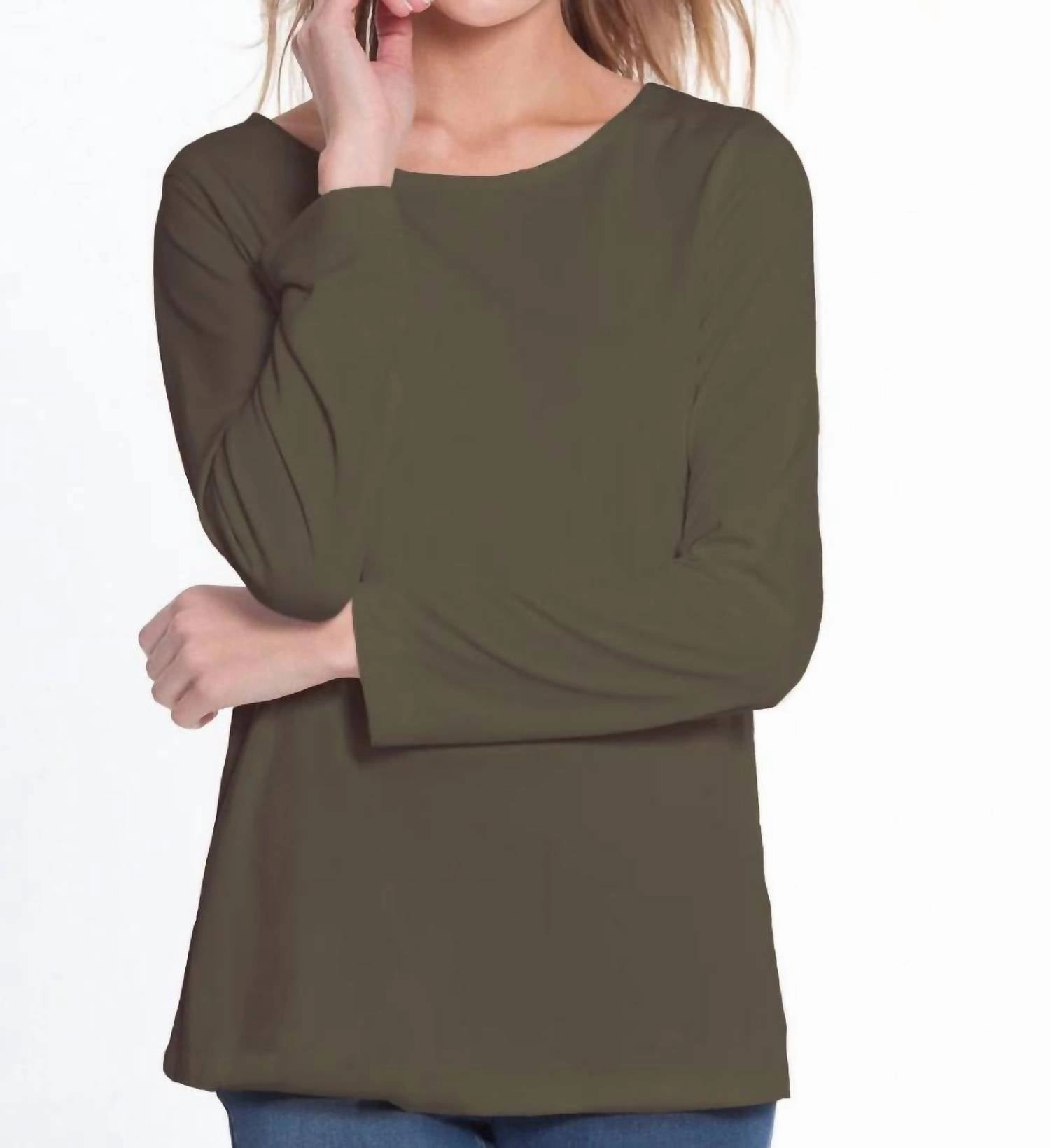 Long Sleeve Scoop Neck Top In Dark Taupe