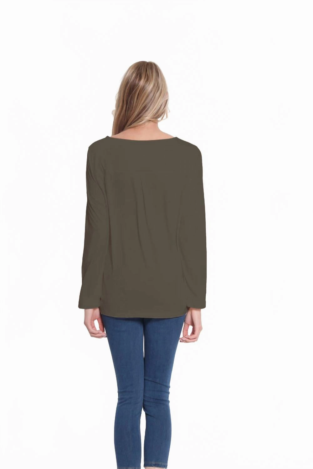 Long Sleeve Scoop Neck Top In Dark Taupe