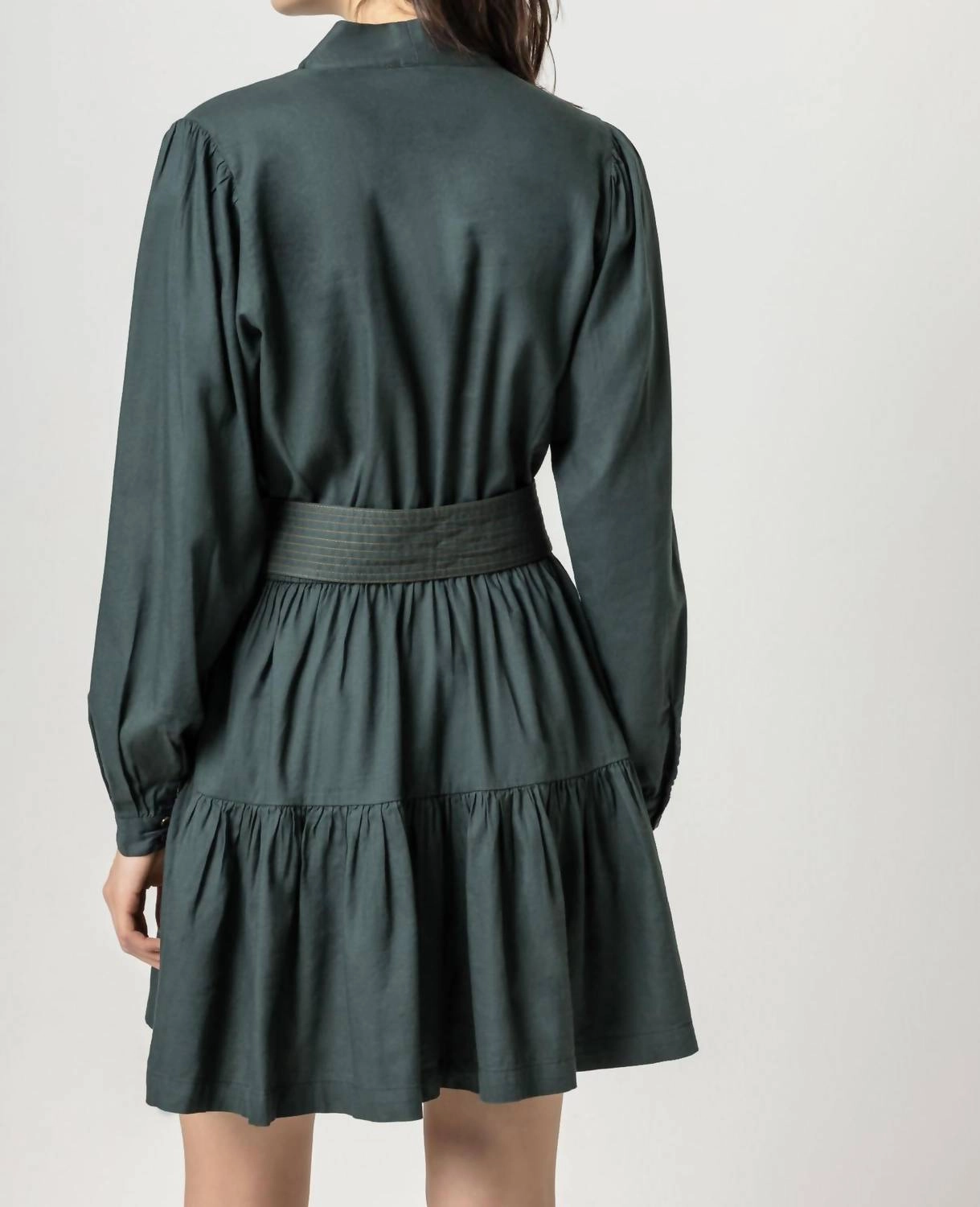 Long Sleeve Split Neck Peplum Dress In Elm