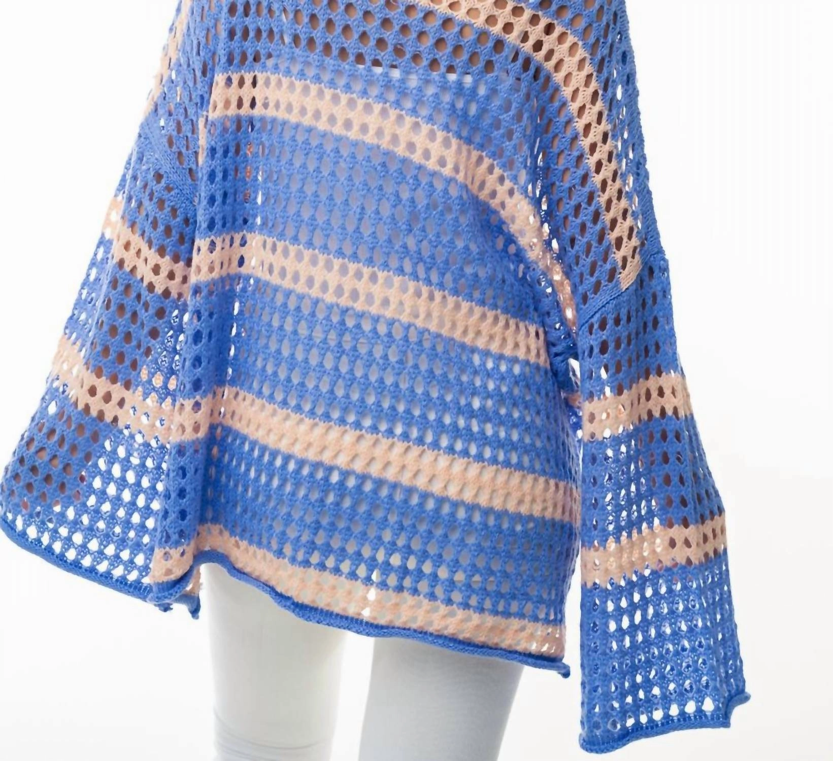Long Sleeve Striped Knit Top In Blue Multi
