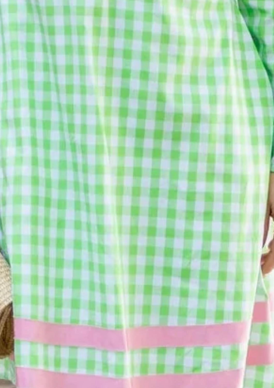 Long Sleeve Tunic Dress In Green/white Gingham