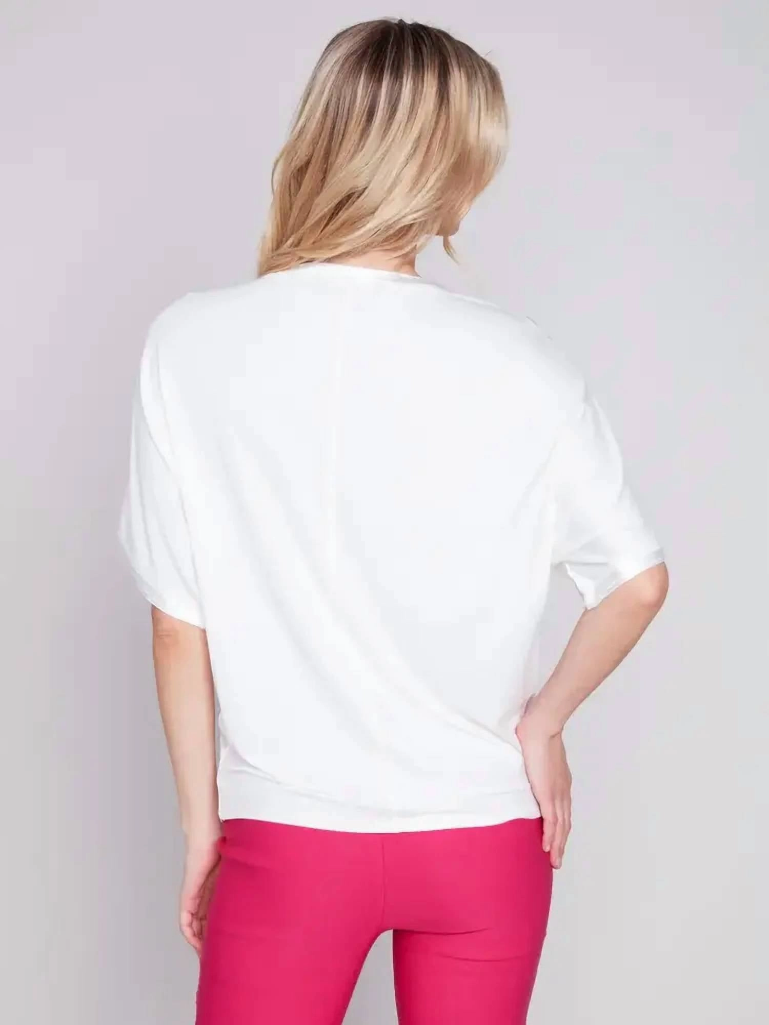Loose Satin Jersey Combo Top In White