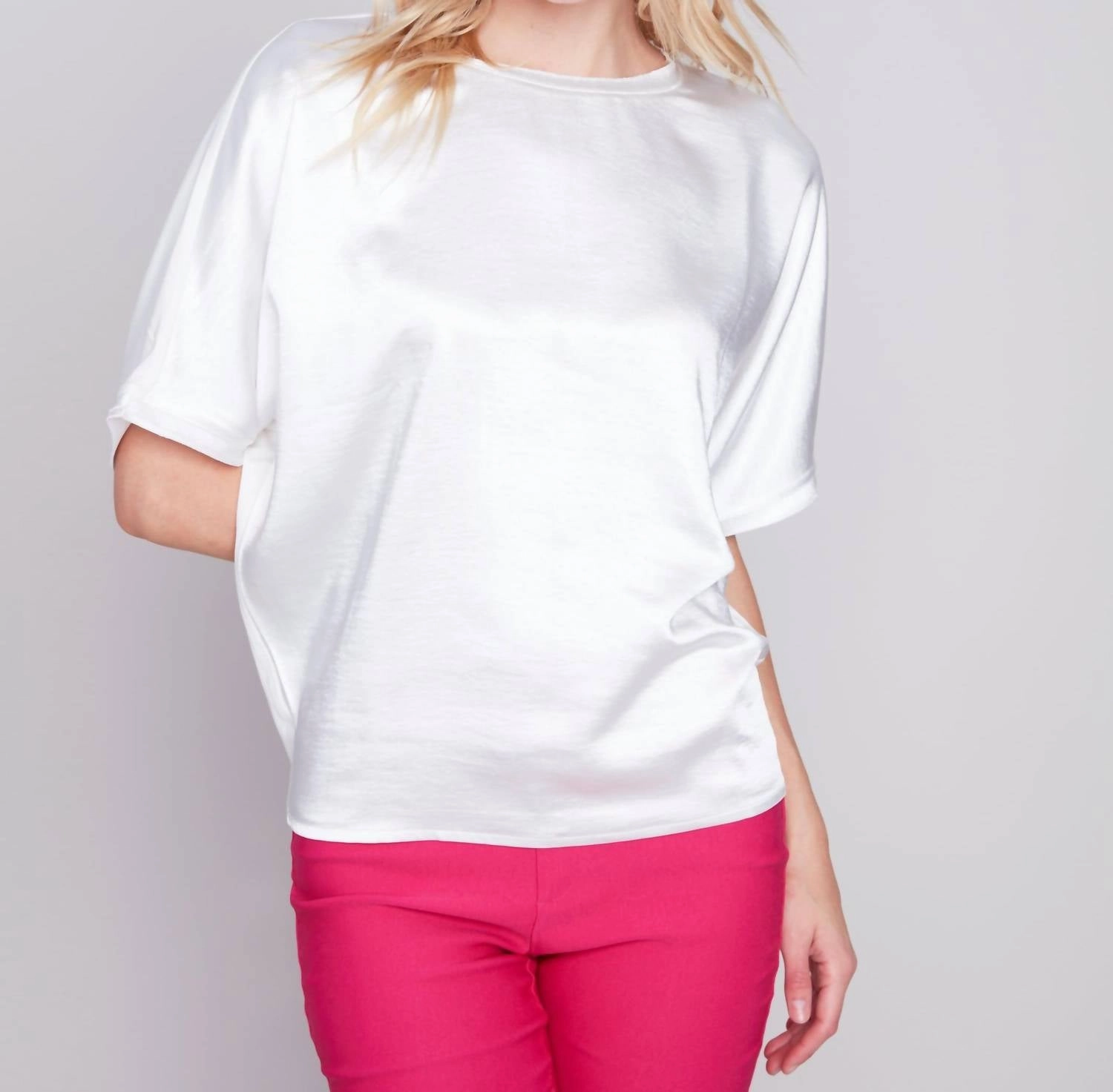 Loose Satin Jersey Combo Top In White