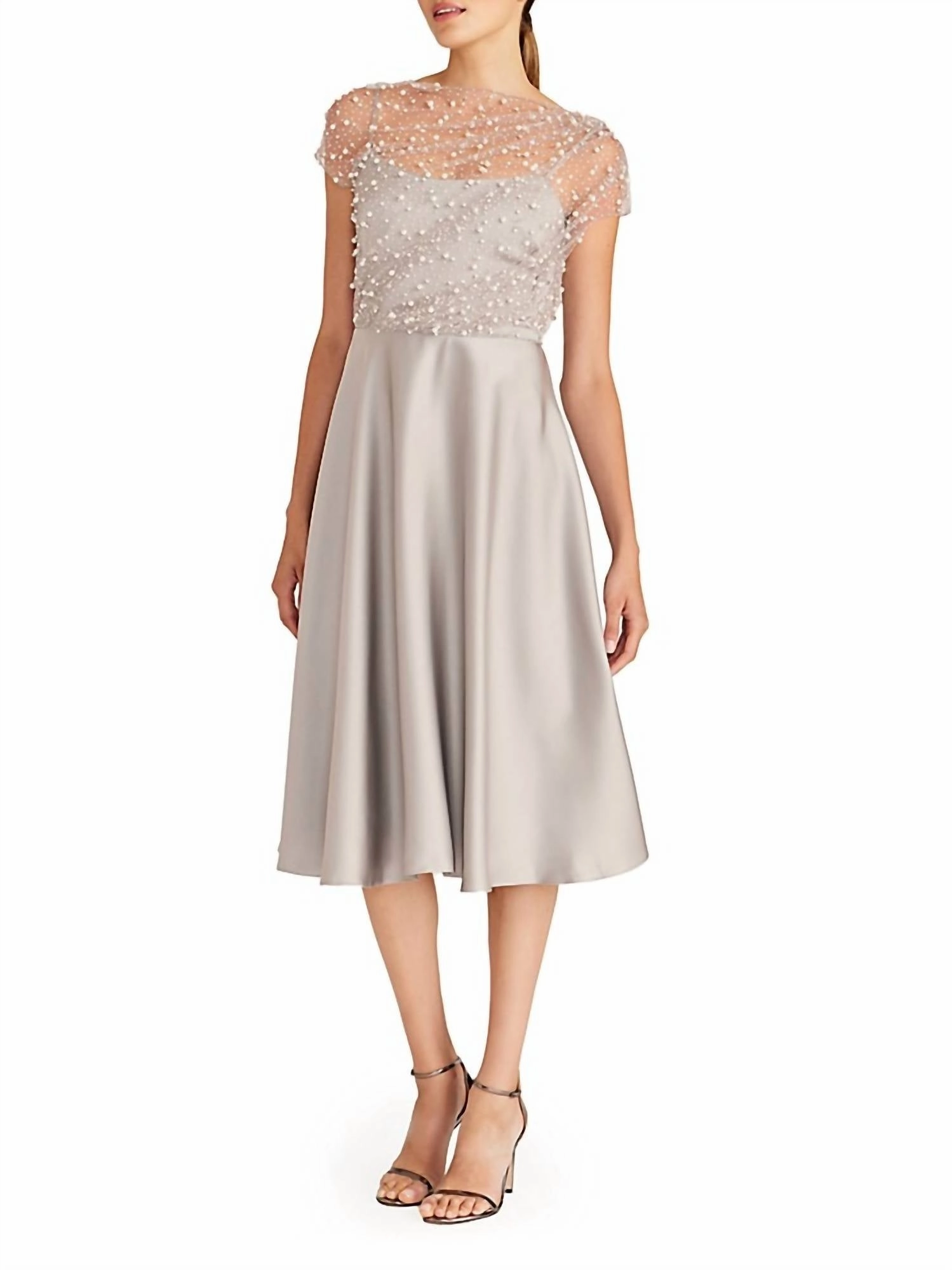Lori Glimmer Satin Dress In Silver
