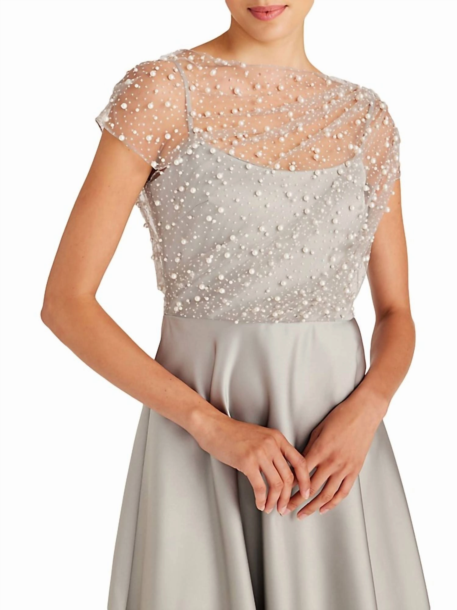 Lori Glimmer Satin Dress In Silver