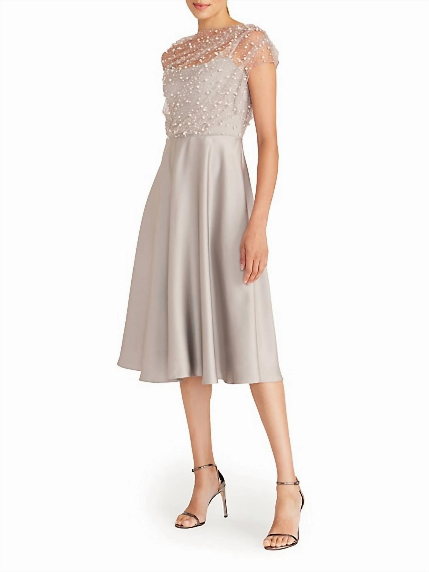 Lori Glimmer Satin Dress In Silver