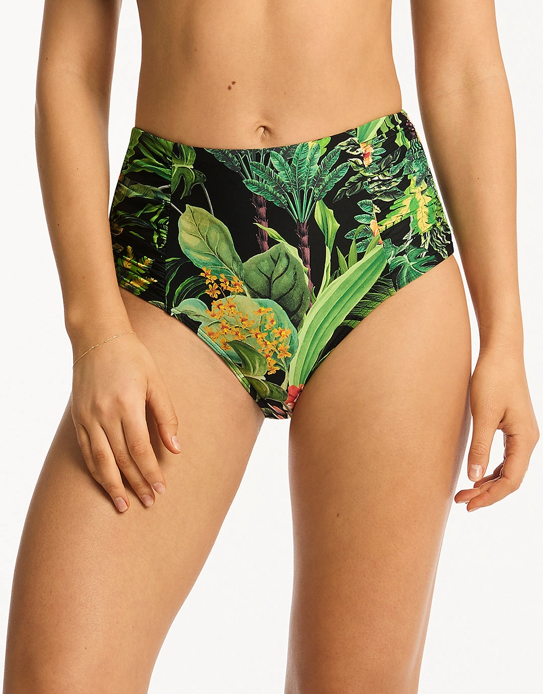 Lotus High Waist Gathered Side Bikini Pant - Black Sea Level - Sea Level swimwear clearance