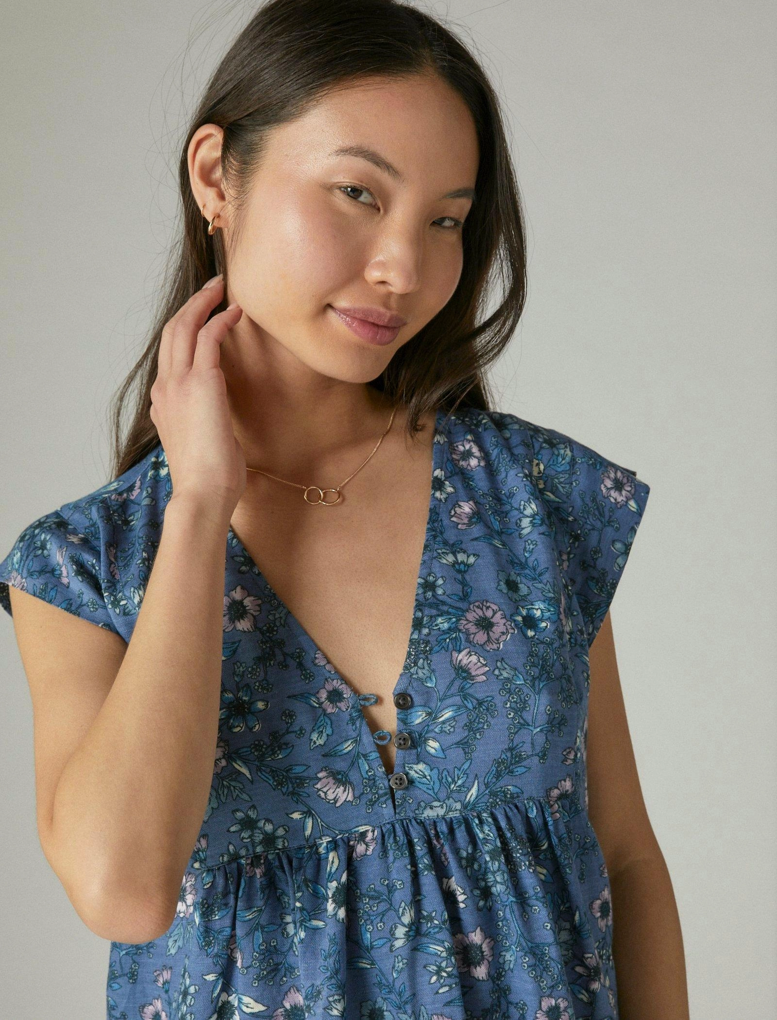 Lucky Brand Women's Printed Peasant Mini Dress