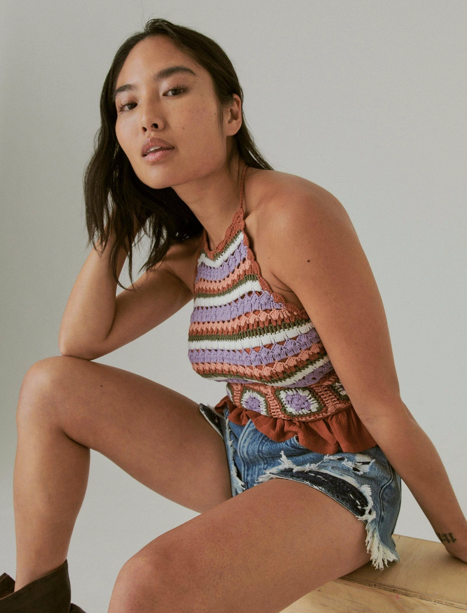 Lucky Brand Womens Crochet Halter Top