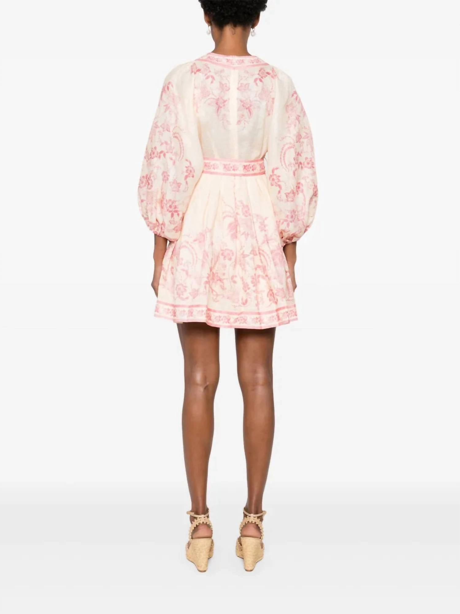 Lucky Plunge Mini Dress In Cream/pink Floral